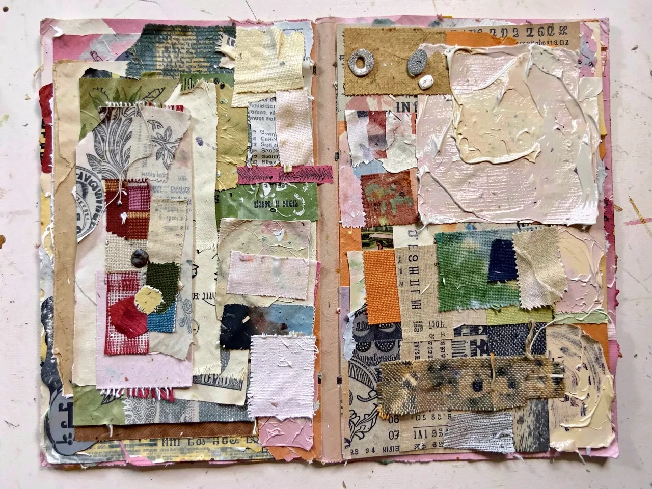 Mixed media art workshop with various textures and materials